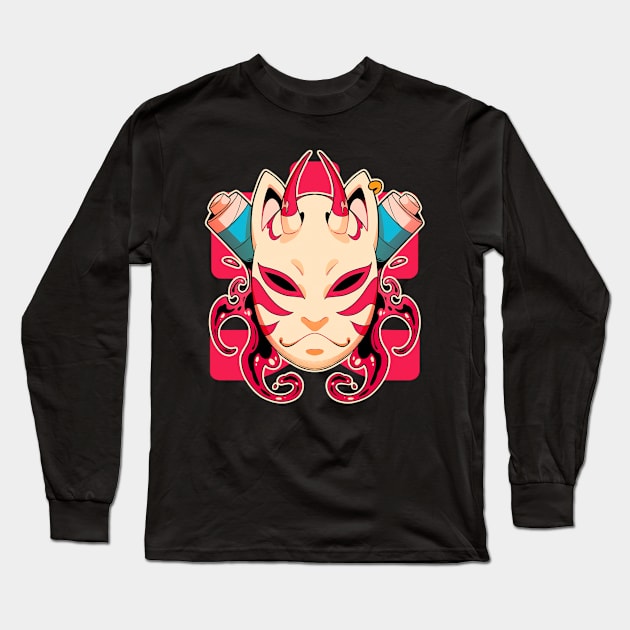 japanese mask Long Sleeve T-Shirt by TOSSS LAB ILLUSTRATION